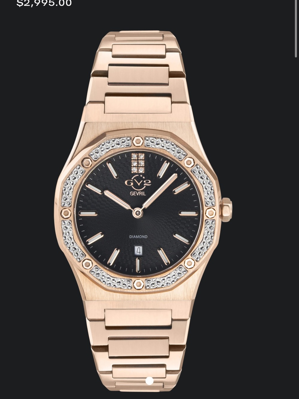 GV2 Rose Gold Diamond Accent Women's Watch - Rose Gold/Black